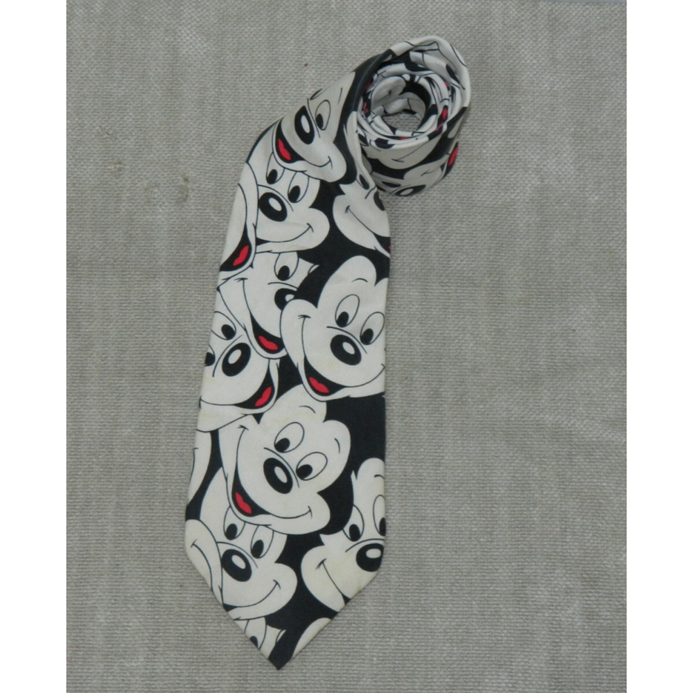 Disney Mickey Mouse Neck Tie By Balancine Black White Vintage Silk